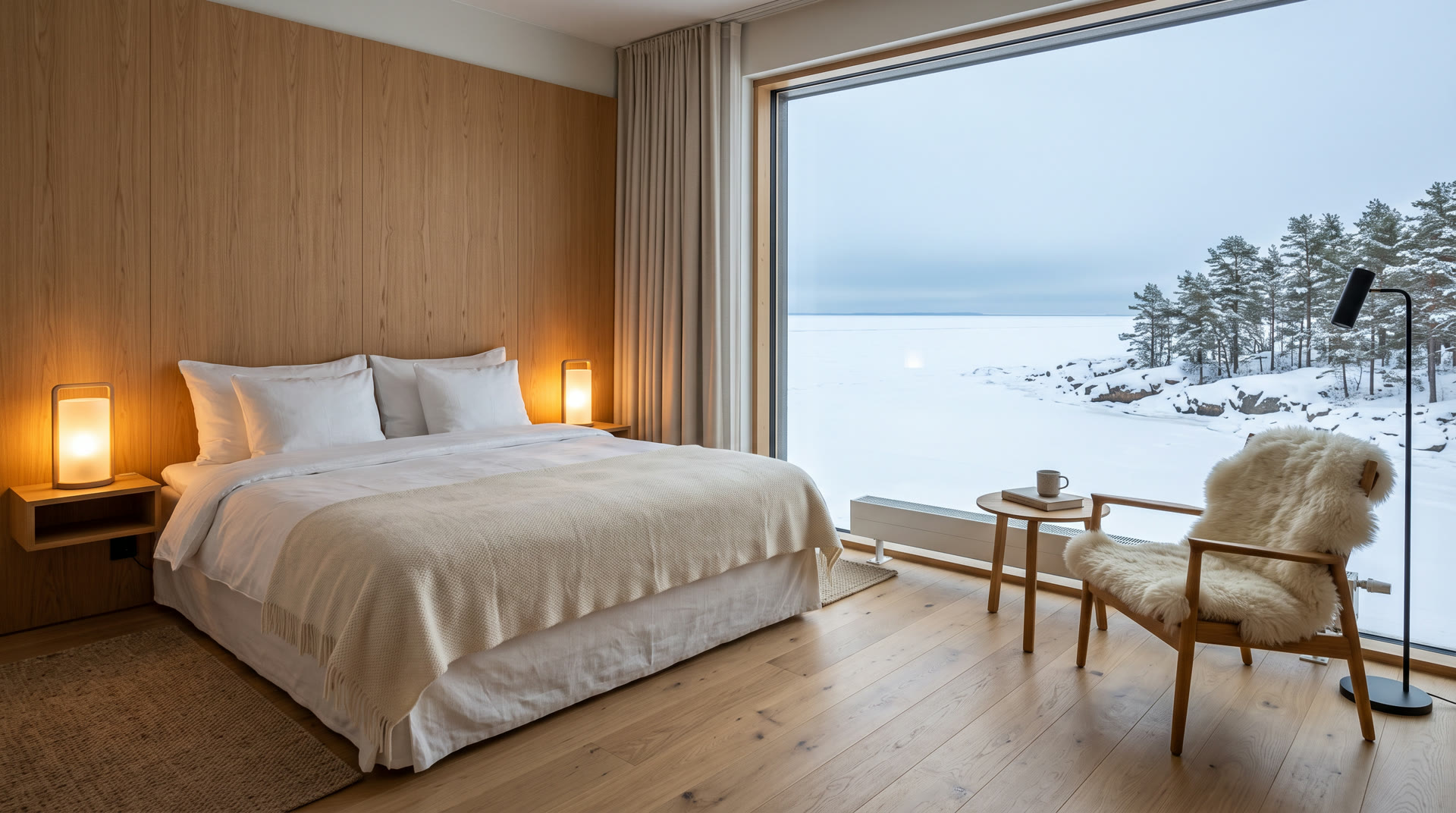 Archipelago View Room at Arctic Vela Hotel with a floor-to-ceiling window over the Baltic Sea